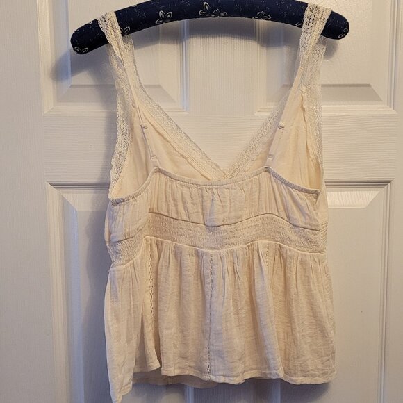 💎NWOT American Eagle Babydoll Tank Top Cream Cotton with Lace Trim - Picture 4 of 8